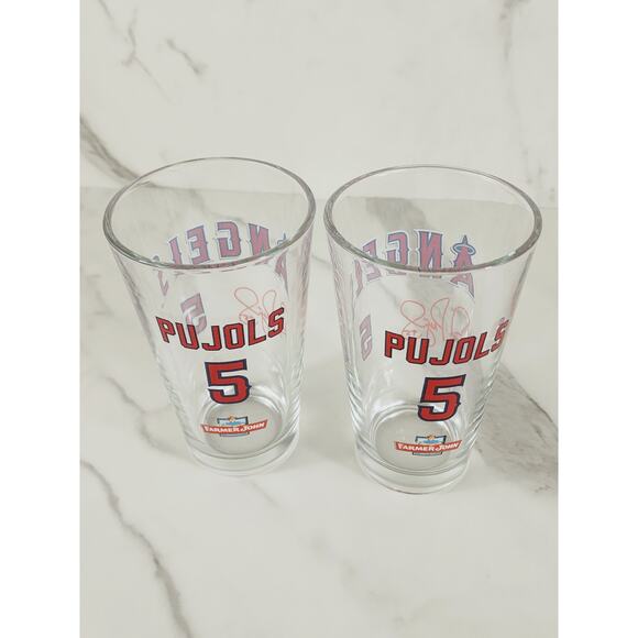 LA Angels Albert Pujols #5 Pint Beer Glass 16oz Drinkware 5 1/2" Tumbler x2 - Picture 9 of 13